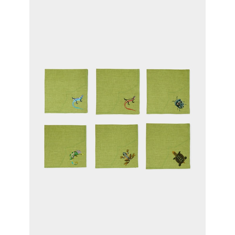 Jungle Animals Embroidered Linen Napkins (Set of 6)
