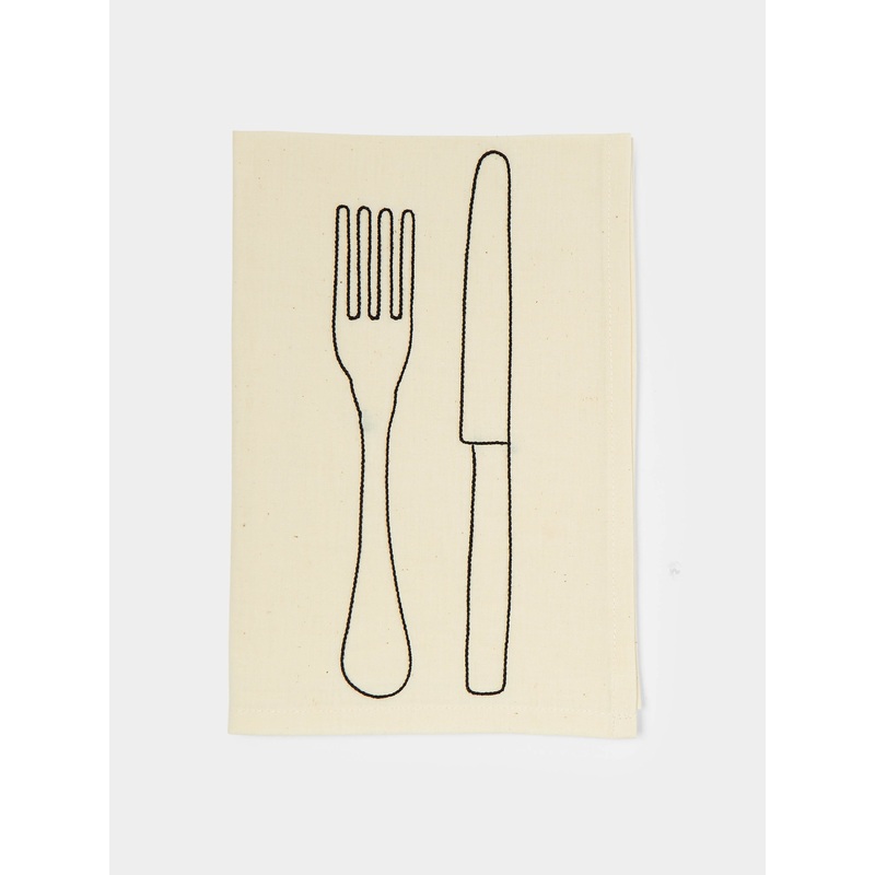 Knife & Fork Hand-Embroidered Linen Napkins (Set of 4)