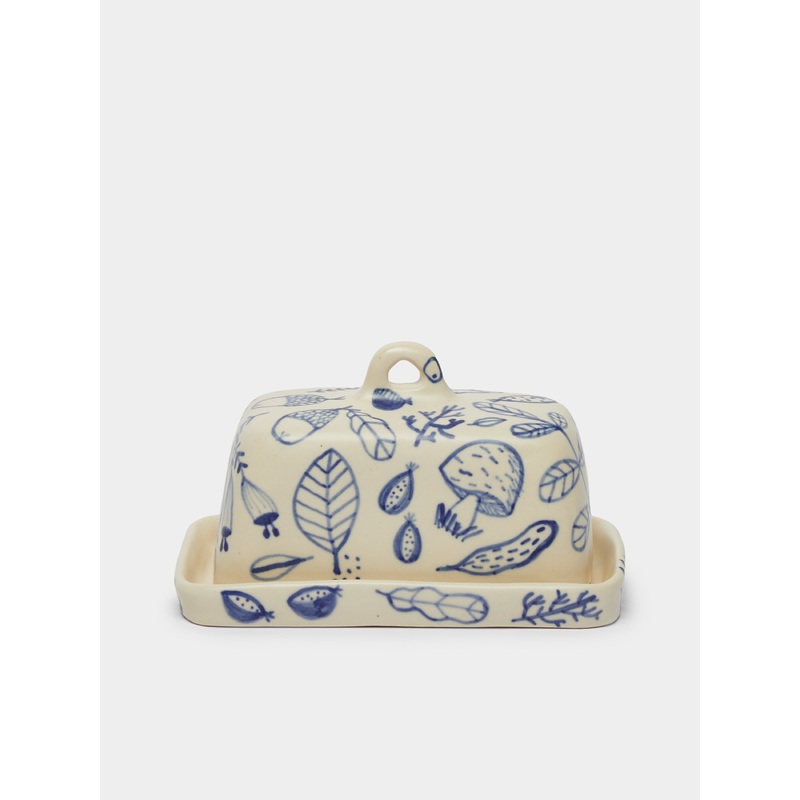 Mushroom Hand-Painted Ceramic Butter Dish