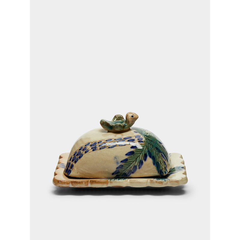 Palms Hand-Painted Ceramic Butter Dish