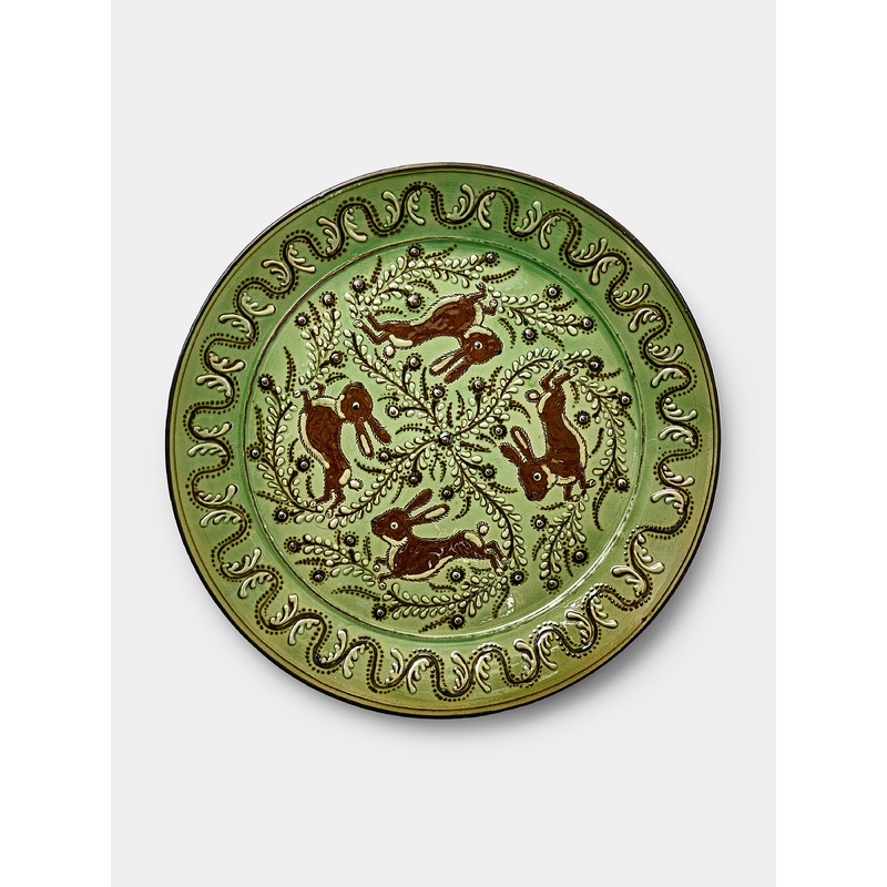 Rabbits Hand-Painted Ceramic Round Platter