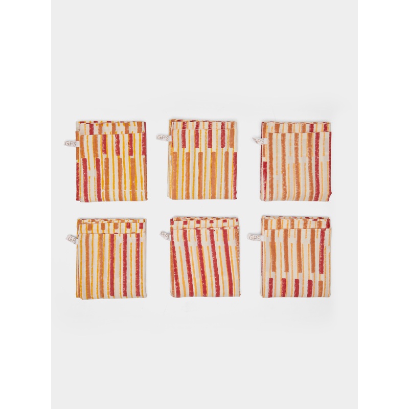 Rhubarb Cinnamon Stripe Block-Printed Cotton Napkins (Set of 6)