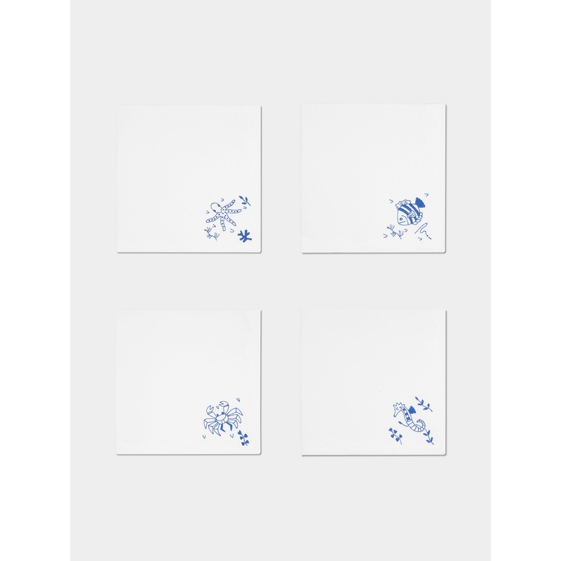Sea Life Hand-Embroidered Linen Napkins (Set of 6)