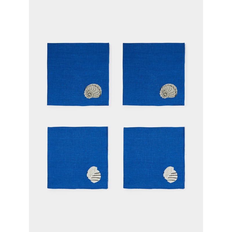 Shells Embroidered Linen Napkins (Set of 4)