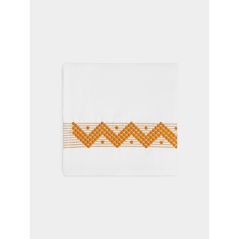 Zigzag Hand-Embroidered Linen Napkins (Set of 4)