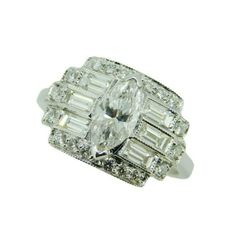 1.89 Carat Total Weight 18k Gold Marquise Genuine Natural Diamond Ring (#J4585)