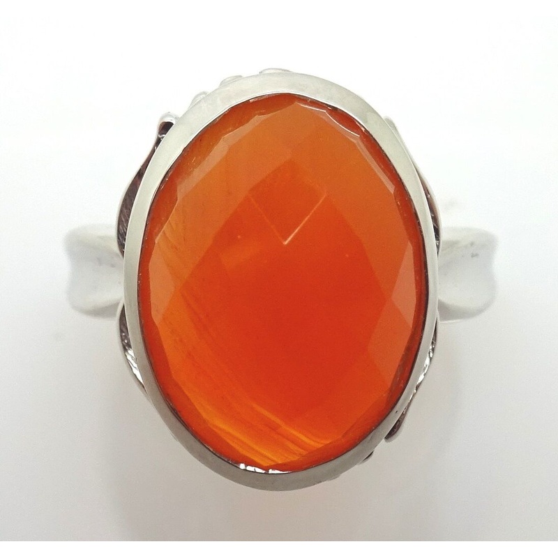 10k Gold Checkerboard Cut Genuine Natural Carnelian Ring (#J1777)