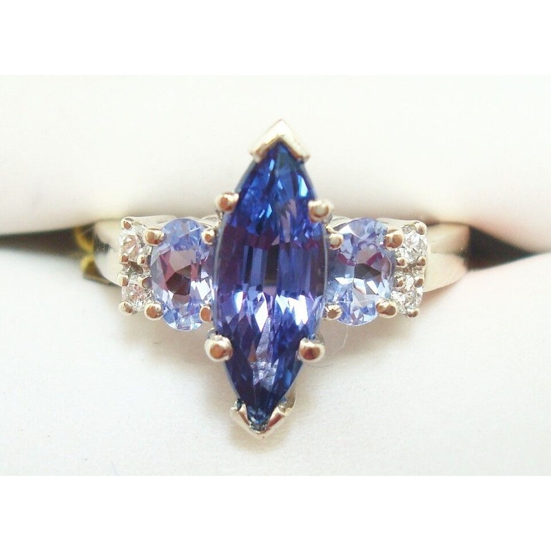 10k Gold Marquise 1.68ct Genuine Natural Tanzanite Ring with Diamonds (#J2643)
