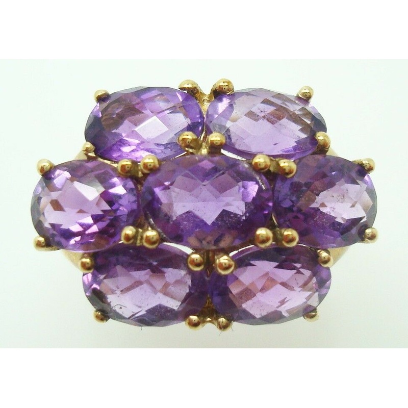 10K Gold Ring with Seven Genuine Natural Amethysts (#C3034)