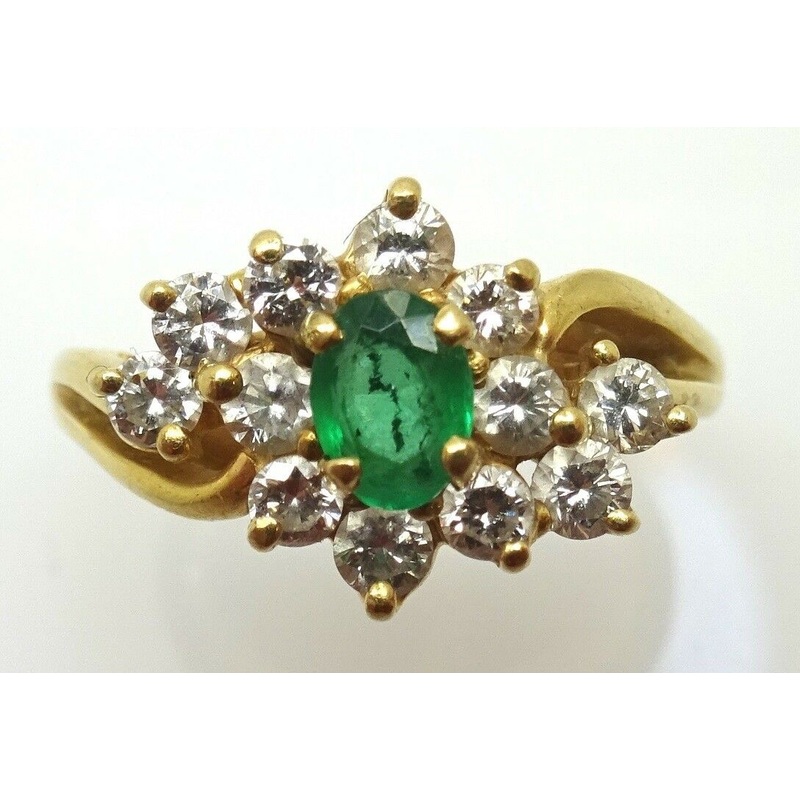 10k Oval Genuine Natural Emerald Ring with Diamonds (#J3609)