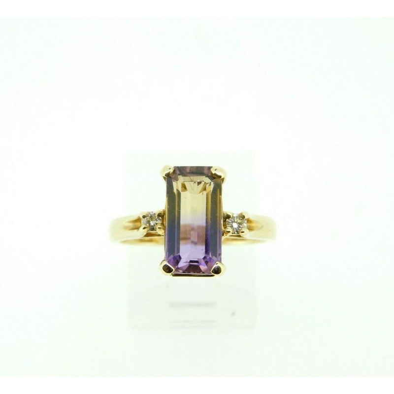 10k Yellow Gold 3.66 Carat Genuine Natural Ametrine Ring with Diamonds (#J2112)