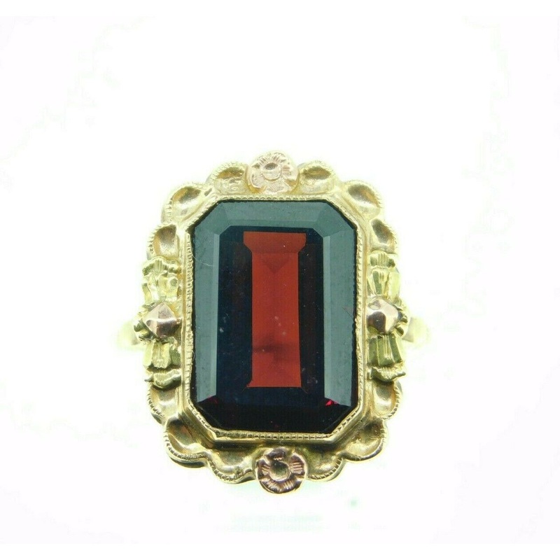10k Yellow Gold 8.4ct Genuine Natural Garnet Ring w/ Rose Gold Flowers (#J1857)