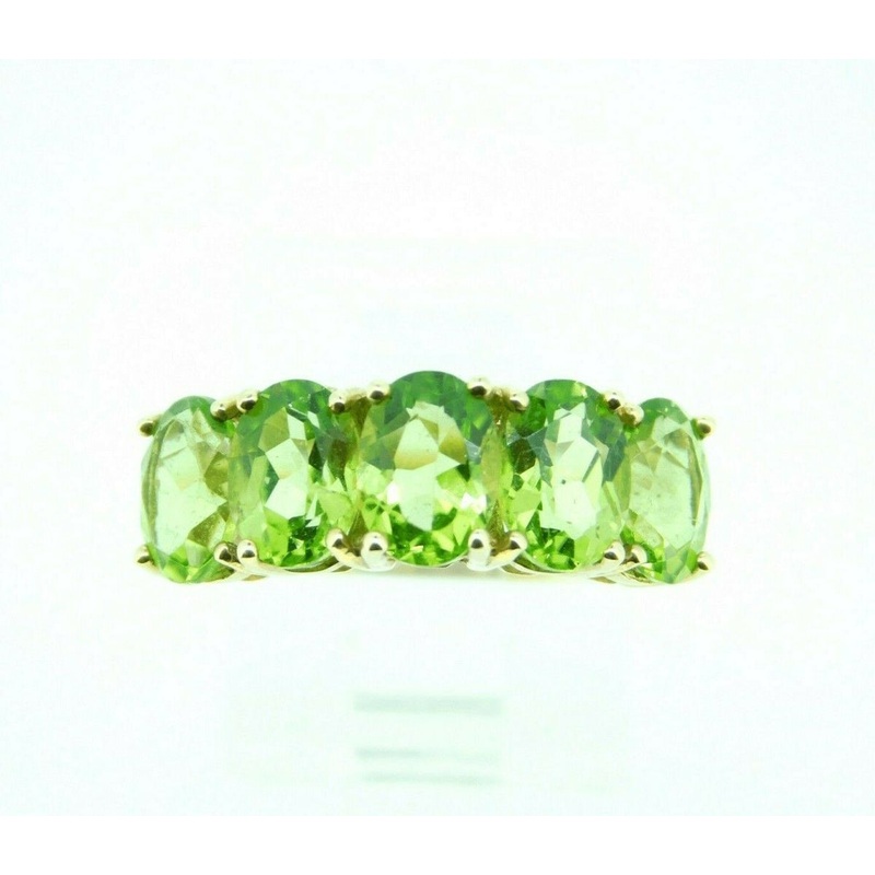 10k Yellow Gold Ring with Five Oval Genuine Natural Peridots (#J2311)
