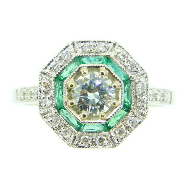 14k Gold .48ct Genuine Natural Diamond Ring with Emerald Halo (#J4137)