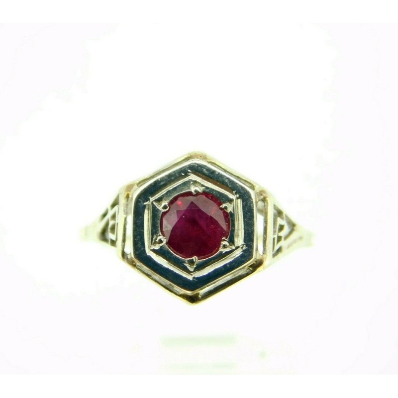 14k Gold Art Deco Filigree Ring with .60ct Genuine Natural Ruby (#J1876)