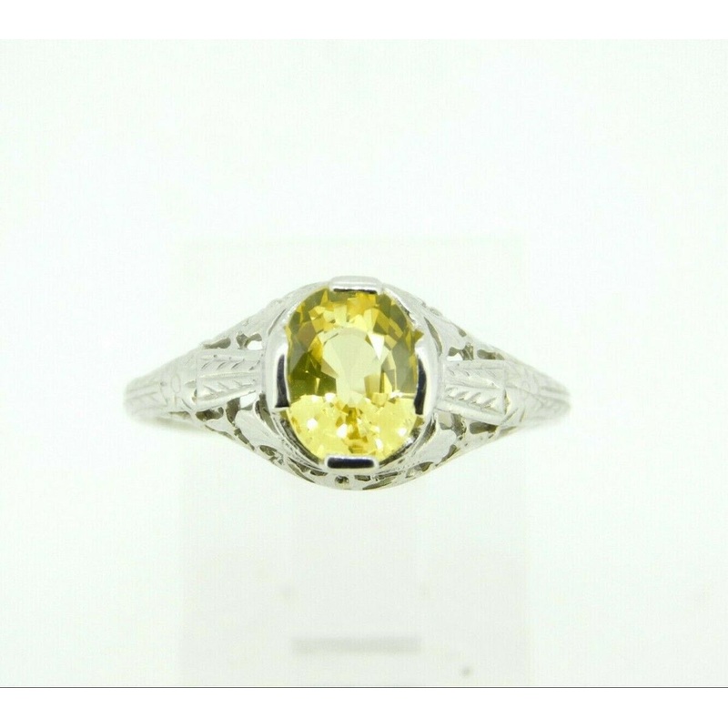 14k Gold Art Deco Style 1.64ct Yellow Genuine Natural Sapphire Ring (#J4392)