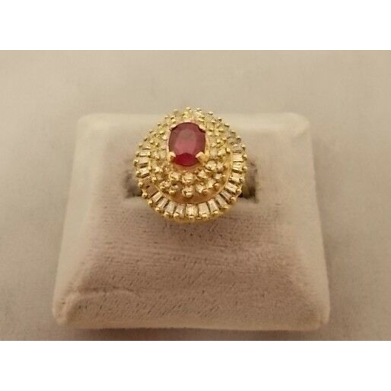 14K Gold Ballerina 1.04ct Genuine Natural Ruby Ring with Diamonds (#J576)
