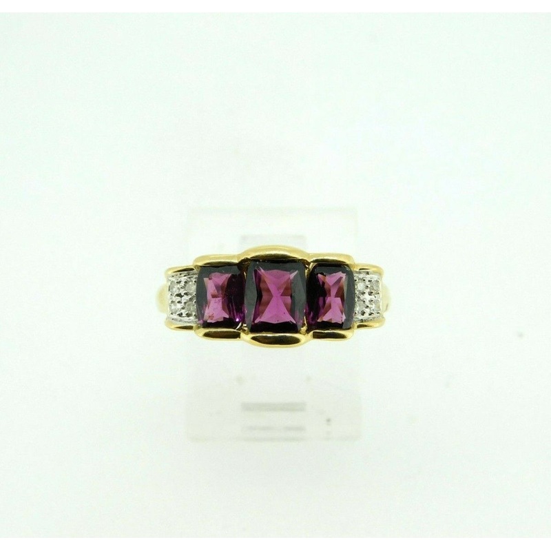 14k Gold Genuine Natural Rhodolite Grape Garnet Ring with Diamonds (#J4386)