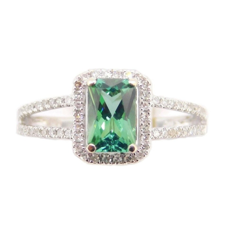 14k Gold Radiant Cut .96ct Green Genuine Natural Tourmaline Ring (#J4001)