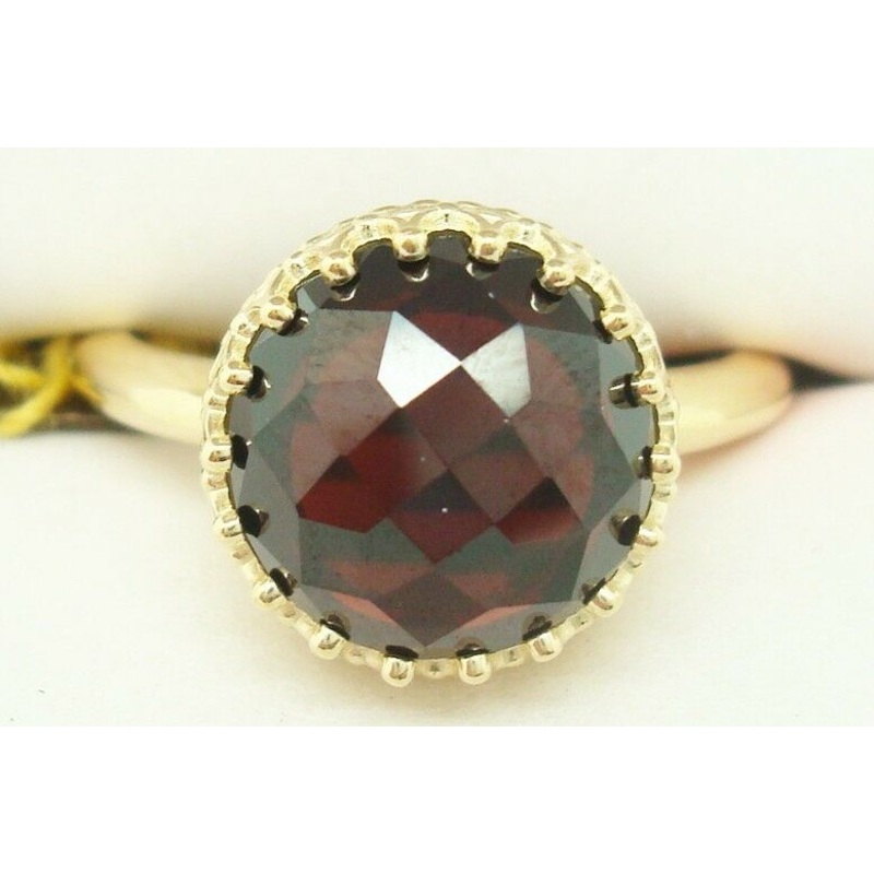 14K Gold Round 3.64ct Rose Cut Genuine Natural Garnet Ring (#J2485)