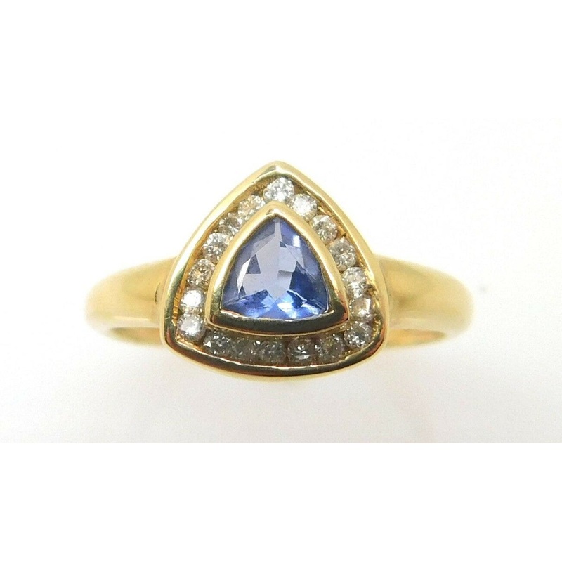 14K Gold Trillion Genuine Natural Tanzanite Ring with Diamonds (#J947)