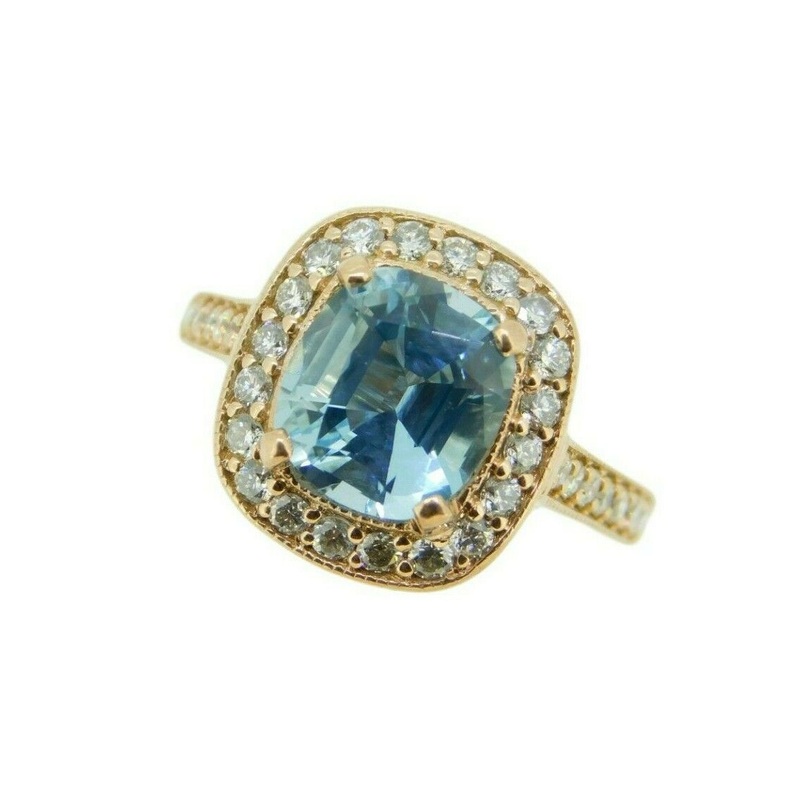14k Rose Gold 2.17ct Genuine Natural Aquamarine and Diamond Ring (#J4578)