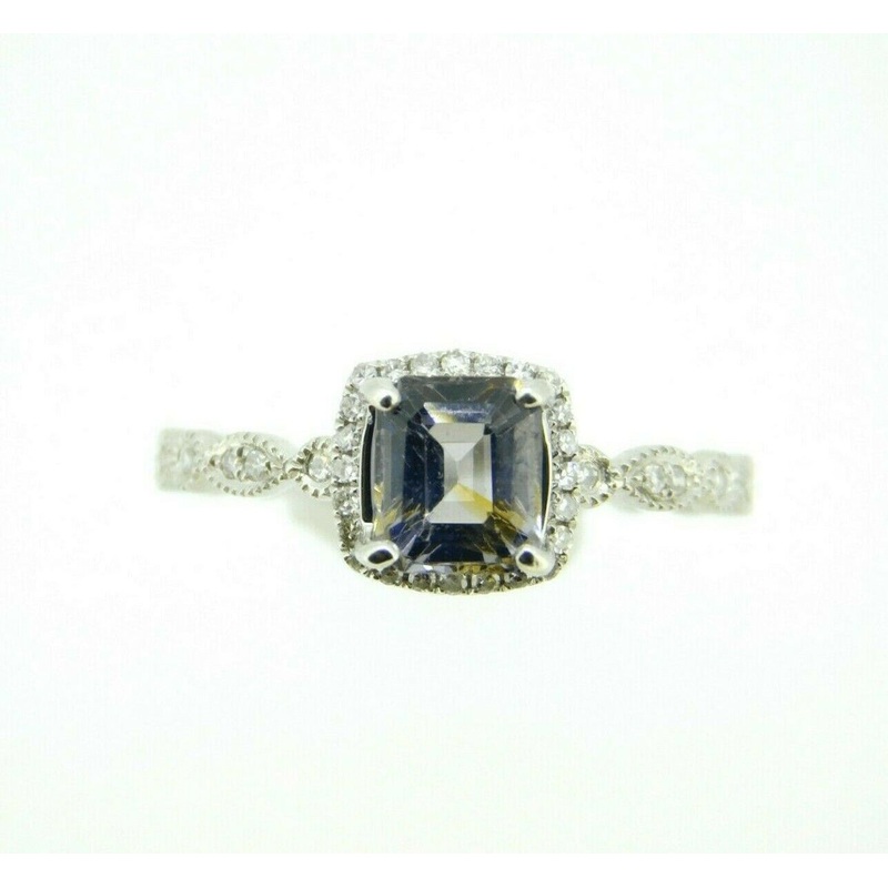 14k White Gold 1.23ct Grey Genuine Natural Spinel Ring with Diamond Halo #J4457
