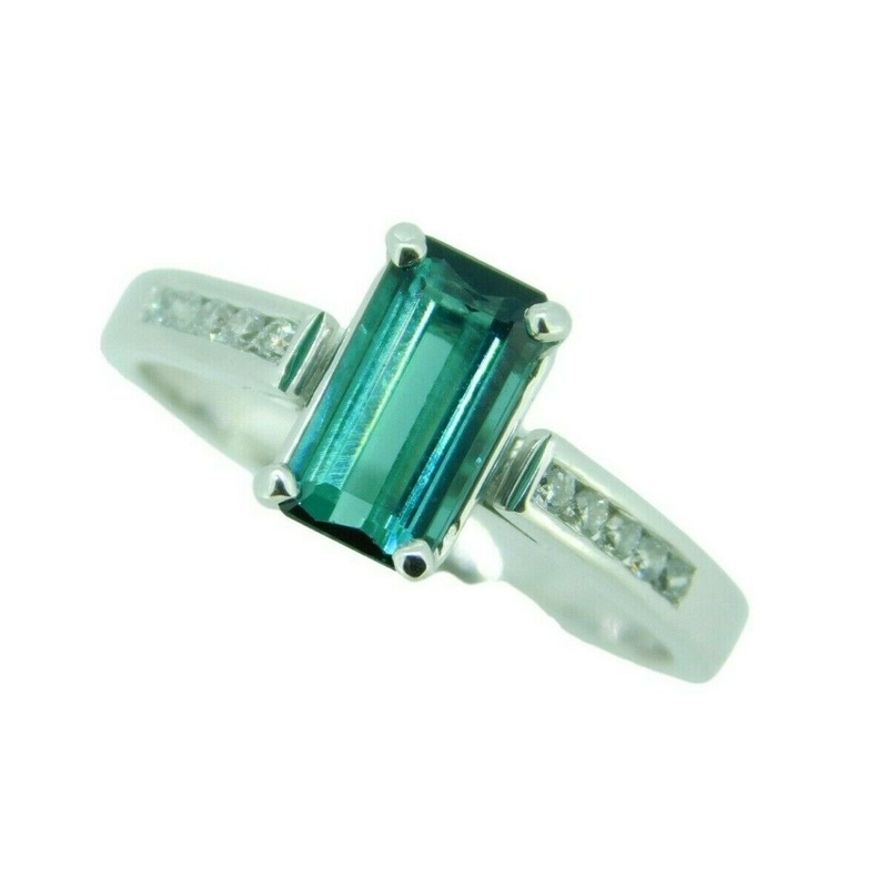 14k White Gold 1.23ct Teal Genuine Natural Tourmaline and Diamond Ring (#J4584)