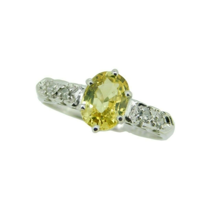14k White Gold 1.7ct Yellow Genuine Natural Sapphire and Diamond Ring (#J4640)