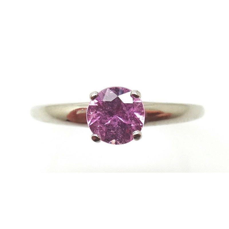 14k White Gold .65ct Round Genuine Natural Pink Sapphire Ring (#J3805)