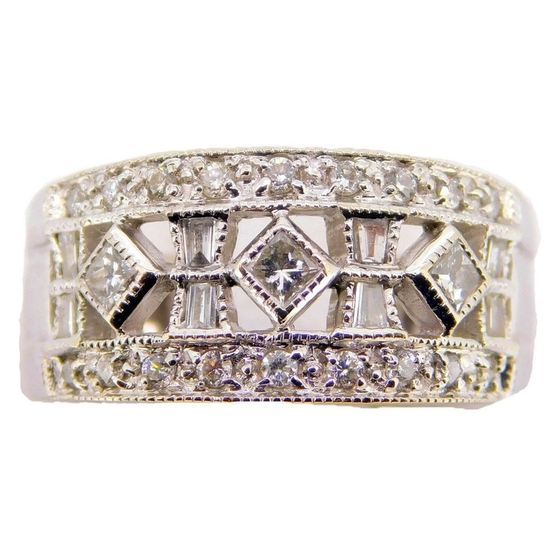 14k White Gold .75ct Genuine Natural Diamond Wide Band (#J3951)