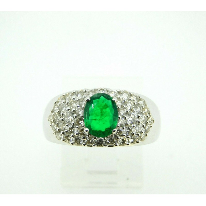 14k White Gold .81ct Genuine Natural Emerald Ring with Diamonds (#J667)