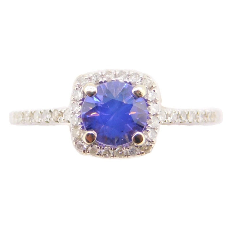 14k White Gold .87ct Purple Genuine Natural Sapphire and Diamond Ring (#J4005)