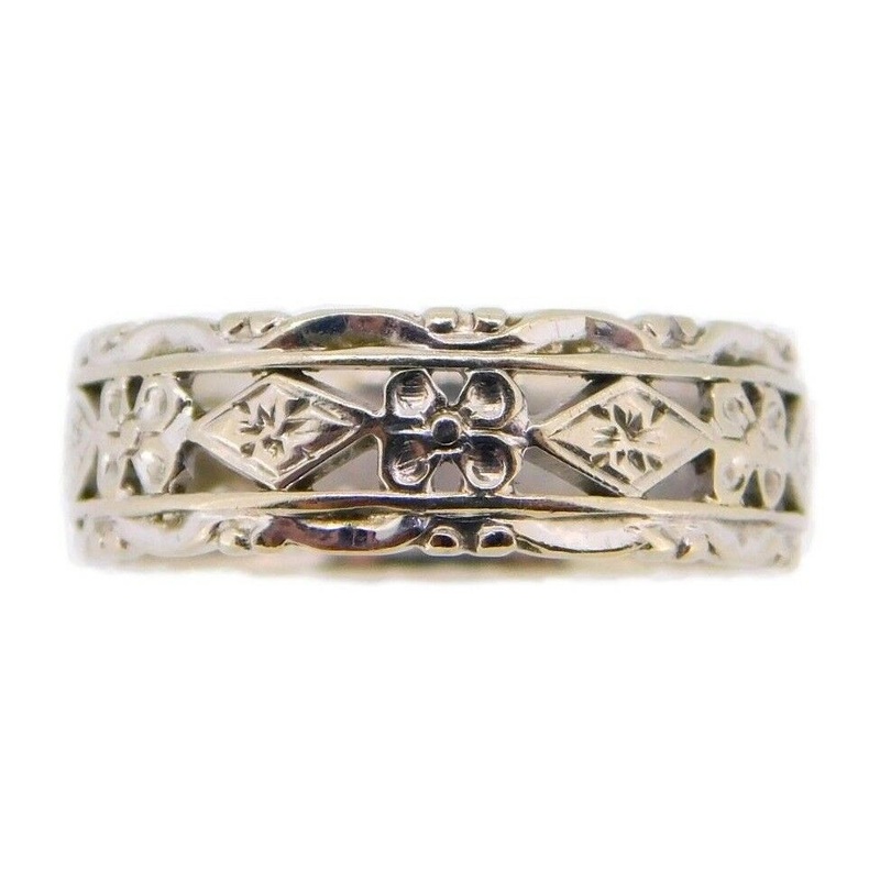 14k White Gold Floral Pierced Eternity Band (#J3914)