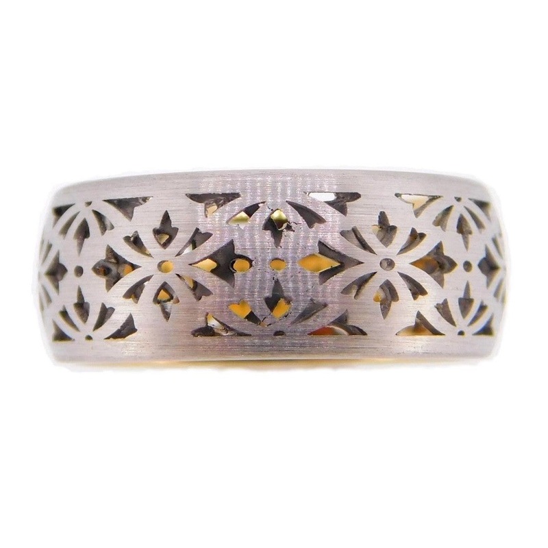 14k White Gold Laser Cut Band with Yellow Gold (#J3922)