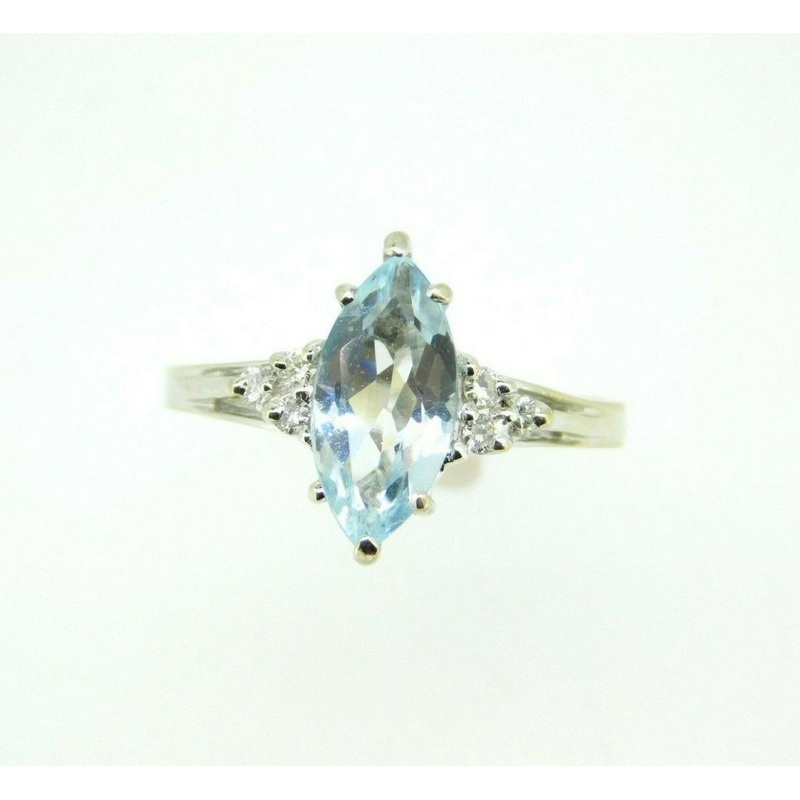 14k White Gold Marquise 1.24ct Genuine Natural Aquamarine Ring (#J5048)