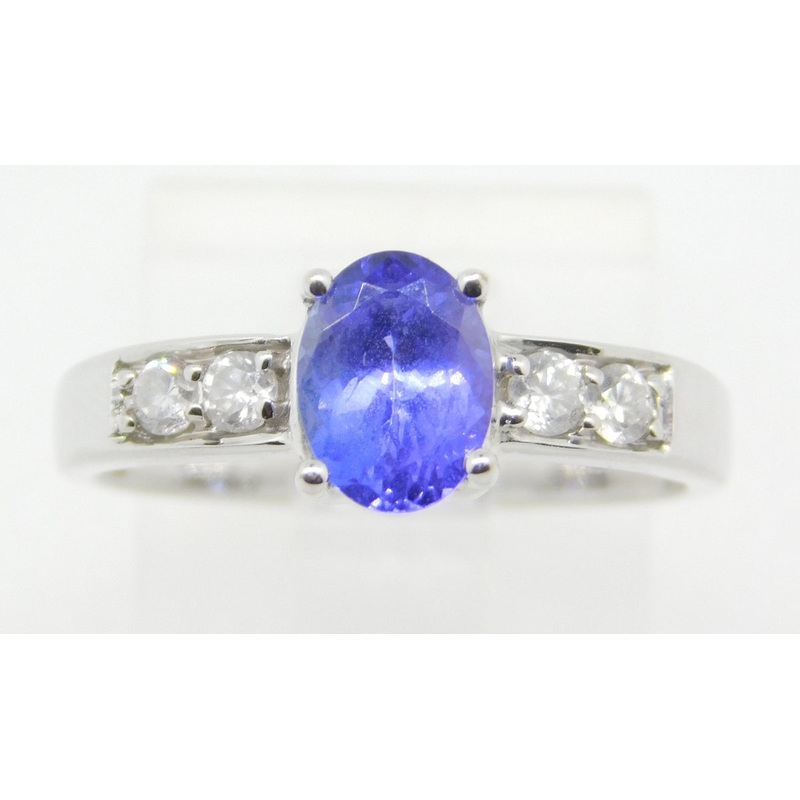 14k White Gold Oval Genuine Natural Tanzanite Ring with Diamonds (#J4299)