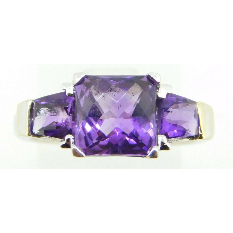 14k White Gold Ring with Three Specialty Cut Genuine Natural Amethysts (#J4285)