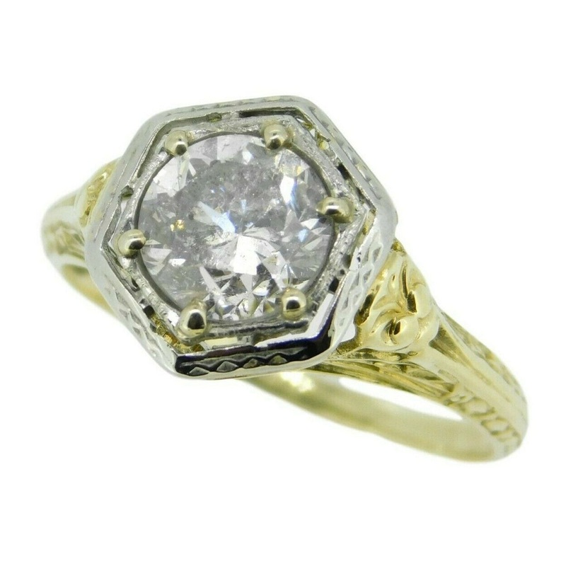 14k Yellow Gold 1.10 Carat Genuine Natural Diamond Filigree Ring (#J3673)