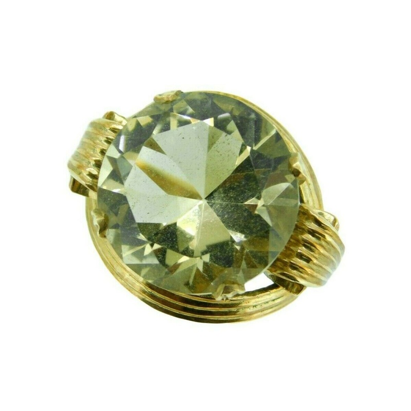 14k Yellow Gold Retro Large Genuine Natural Smoky Quartz Ring (#J4529)