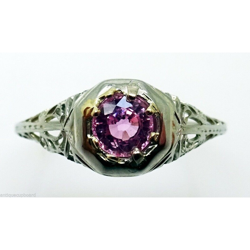 18K Gold Filigree .51ct Pink Genuine Natural Sapphire Ring (#J3164)