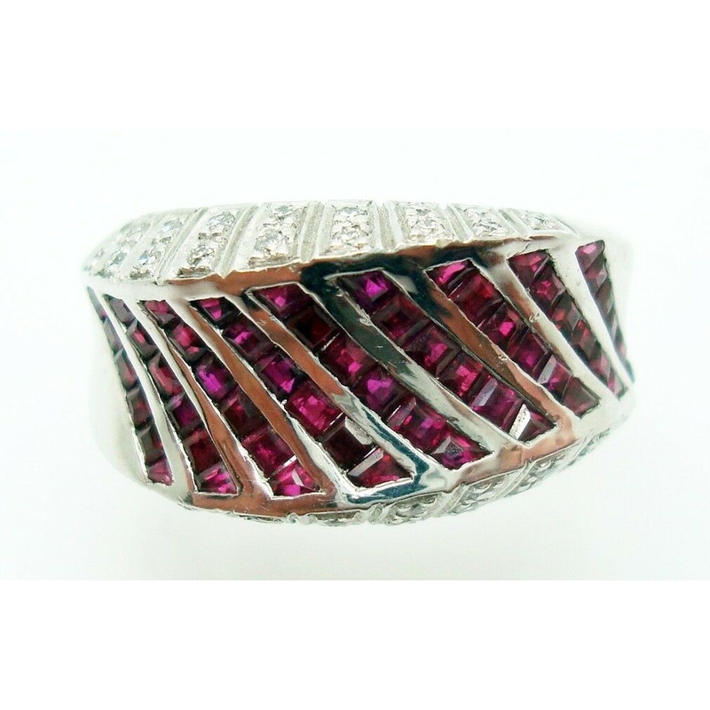 18K Gold Ring Band w/ 1.38ct Total Genuine Rubies & .17ct Total Diamonds #J2820