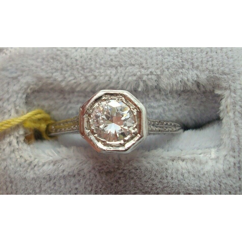 18K White Gold Genuine Natural Diamond Ring .34 Carat (#J745)