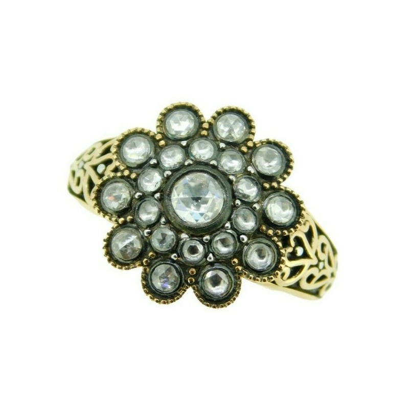 18k Yellow Gold Rosette .36ct Rose Cut Genuine Natural Diamond Ring (#J4522)