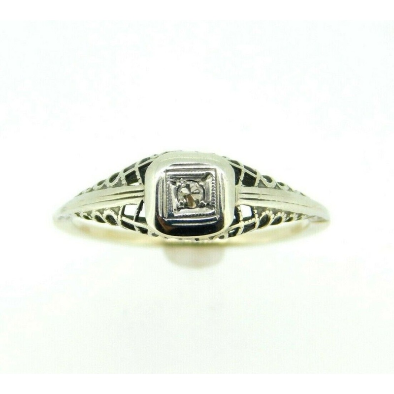 Art Deco 14k Filigree Ring with .05ct Genuine Natural Diamond (#J960)