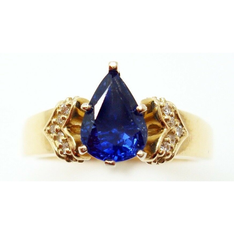 Gorgeous 1.28ct Royal Blue Pear Genuine Natural Sapphire Ring (#J406)