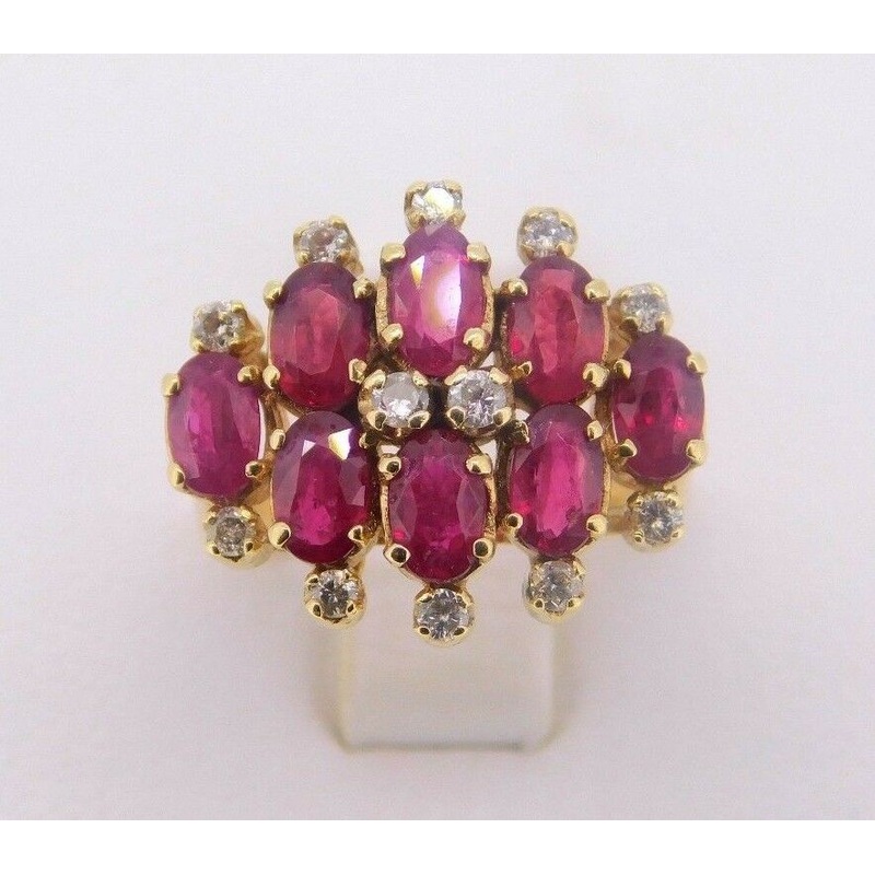 Marvelous 14k Gold Ring with Eight Genuine Natural Rubies and Diamonds (#J496)