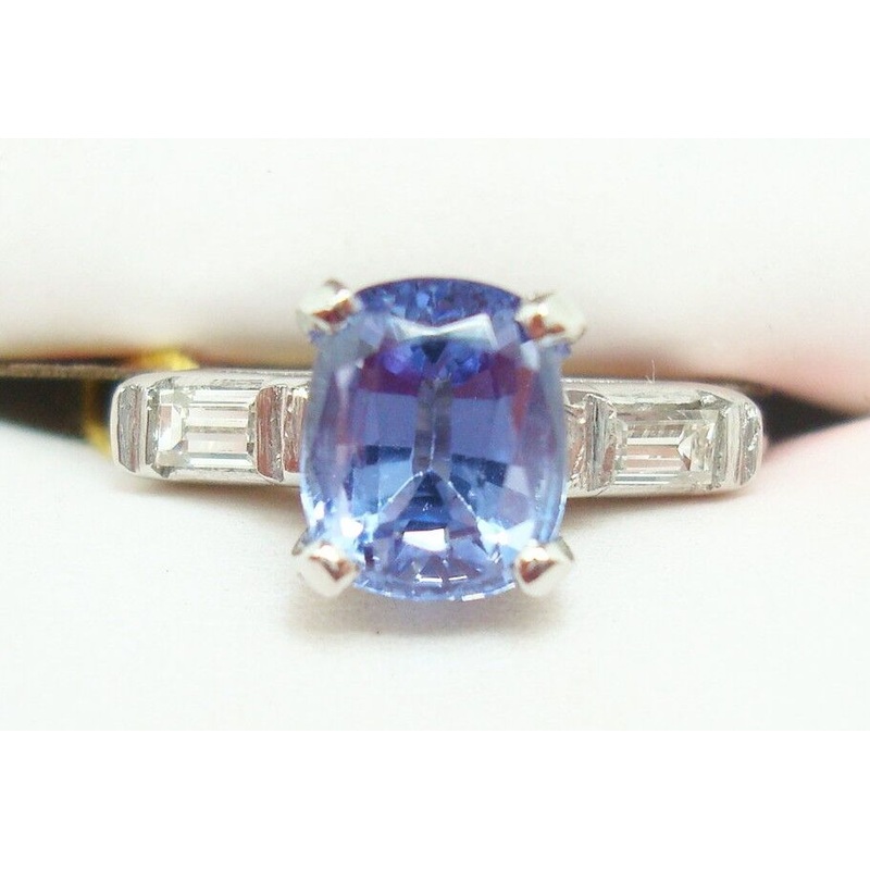 Platinum 1.26ct Genuine Natural Tanzanite Ring with Baguette Diamonds (#J2645)