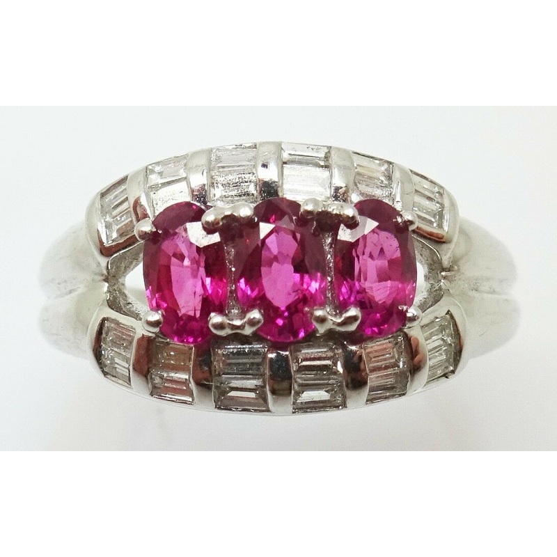 Platinum Ring with .98ct Genuine Natural Rubies and .39ct Diamonds (#J3259)