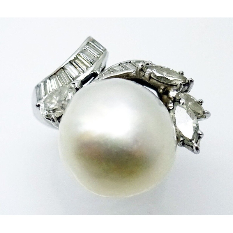 Platinum South Seas Pearl and Diamond Vintage Ring Jewelry (#J3460)